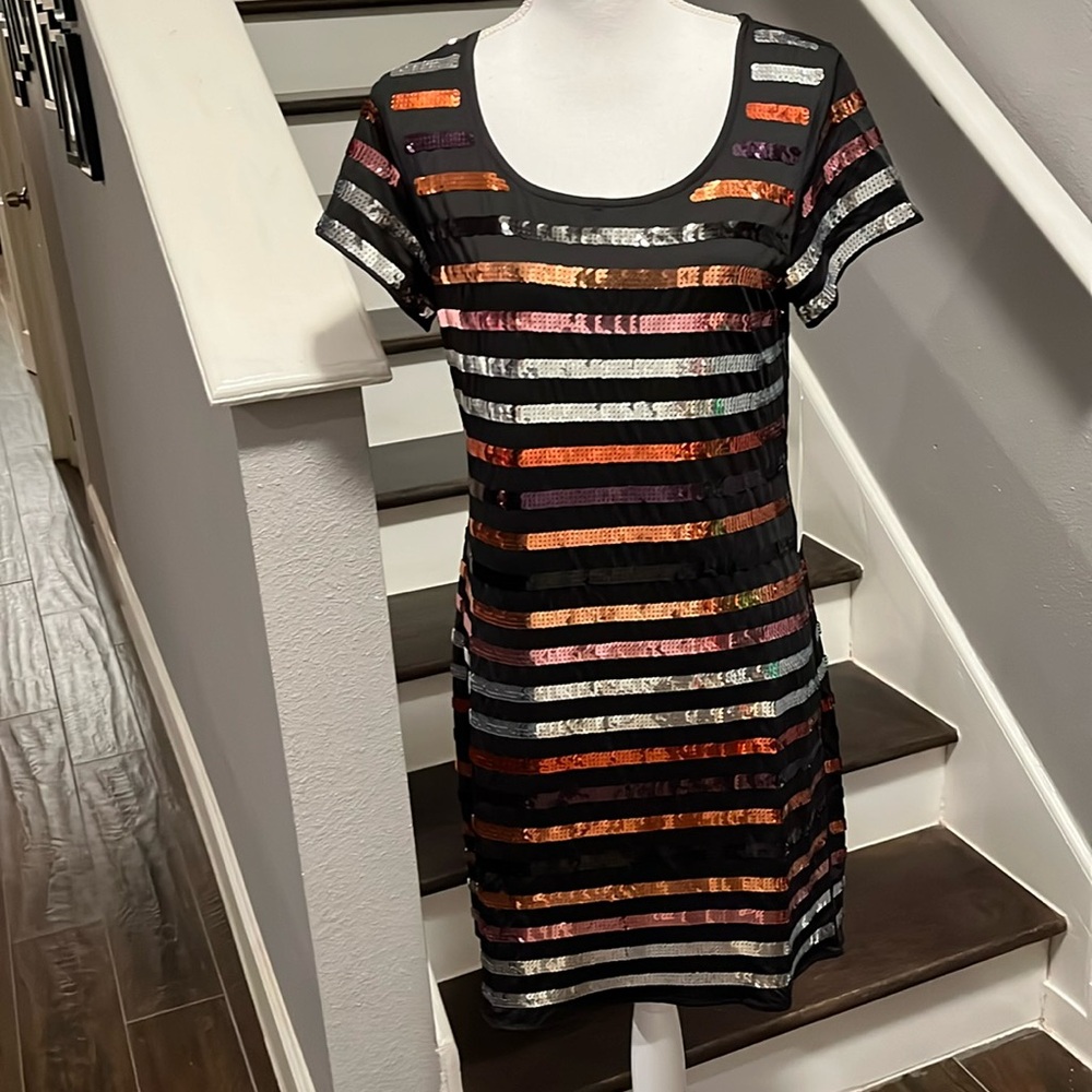 NWT Colleen Lopez My Favorite Things Sequin Dress. Black & rows of sequins.Med